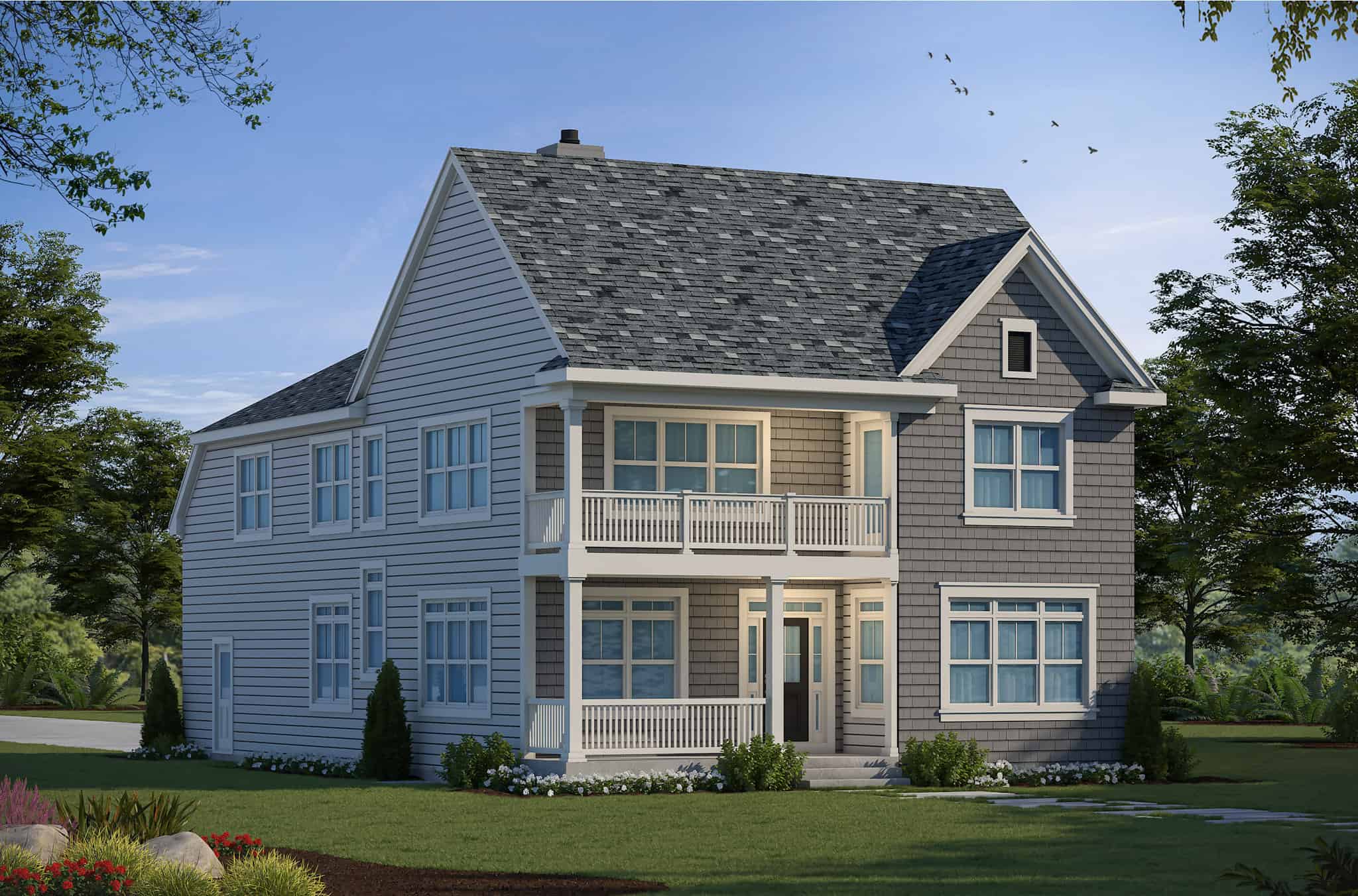 Front elevation of Shingle home (ThePlanCollection: House Plan #120-2779)