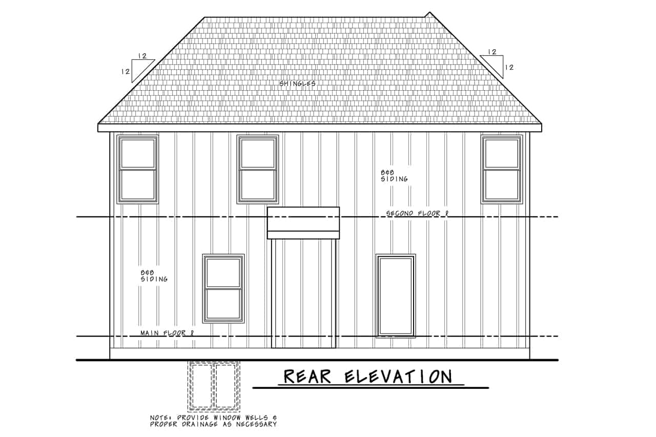 Home Plan Rear Elevation of this 3-Bedroom,1460 Sq Ft Plan -120-2780