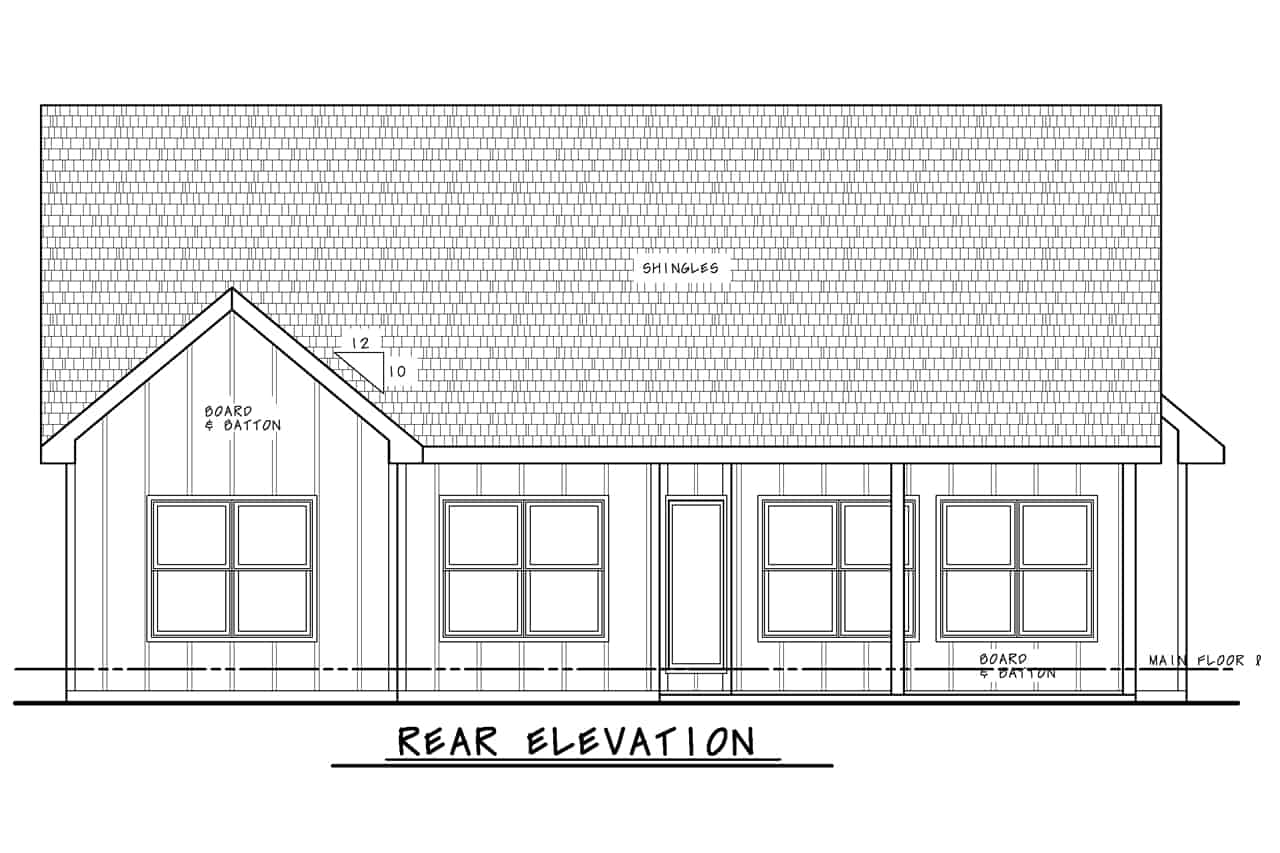 Home Plan Rear Elevation of this 3-Bedroom,1452 Sq Ft Plan -120-2784