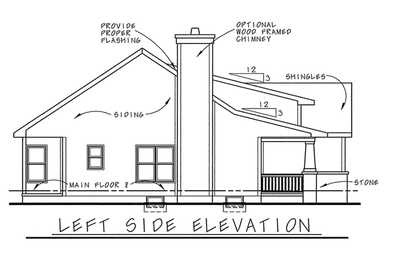 Home Plan Left Elevation of this 3-Bedroom,1195 Sq Ft Plan -120-2785