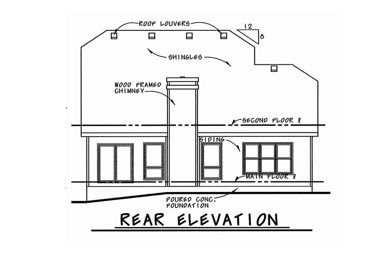Home Plan Rear Elevation of this 3-Bedroom,1699 Sq Ft Plan -120-2786
