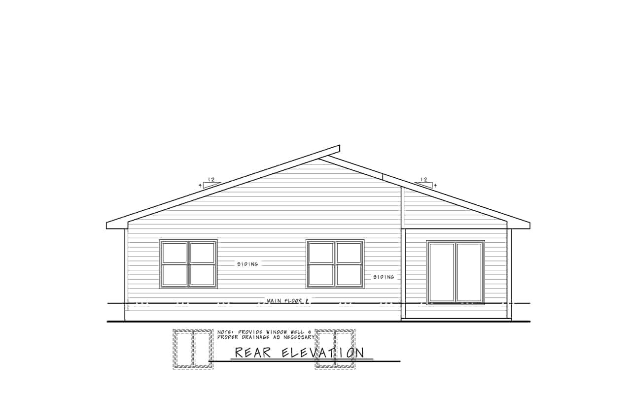 Home Plan Rear Elevation of this 3-Bedroom,1603 Sq Ft Plan -120-2790