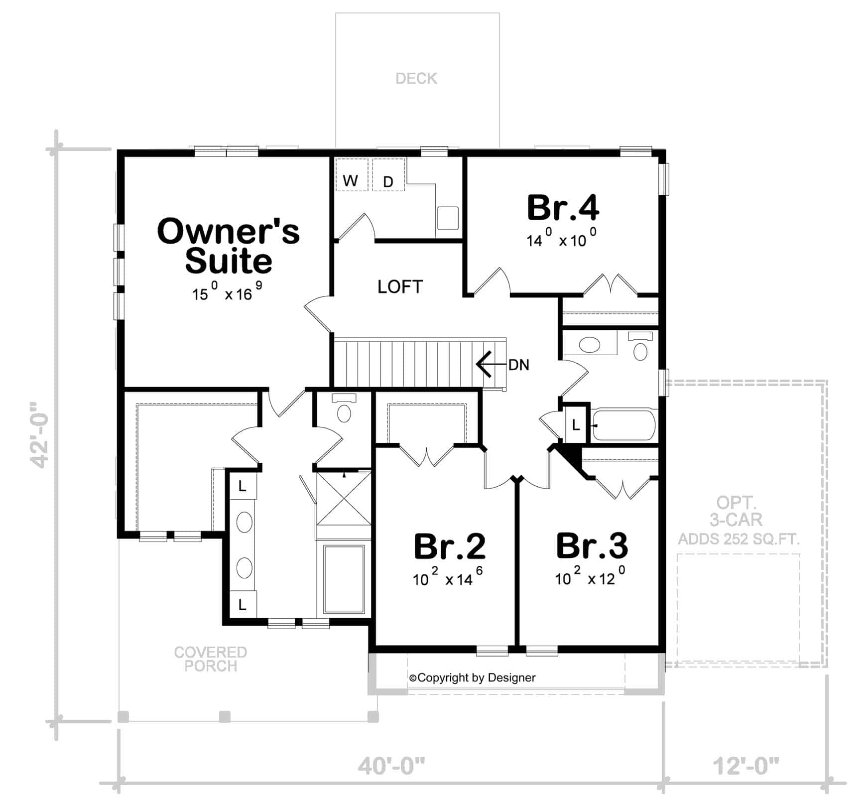 Upper Level of Modern Farmhouse Plan #120-2791