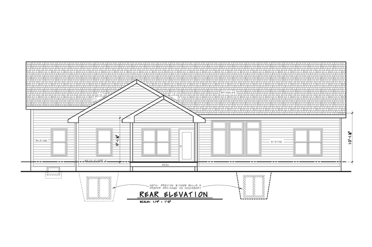 Home Plan Rear Elevation of this 3-Bedroom,1836 Sq Ft Plan -120-2794