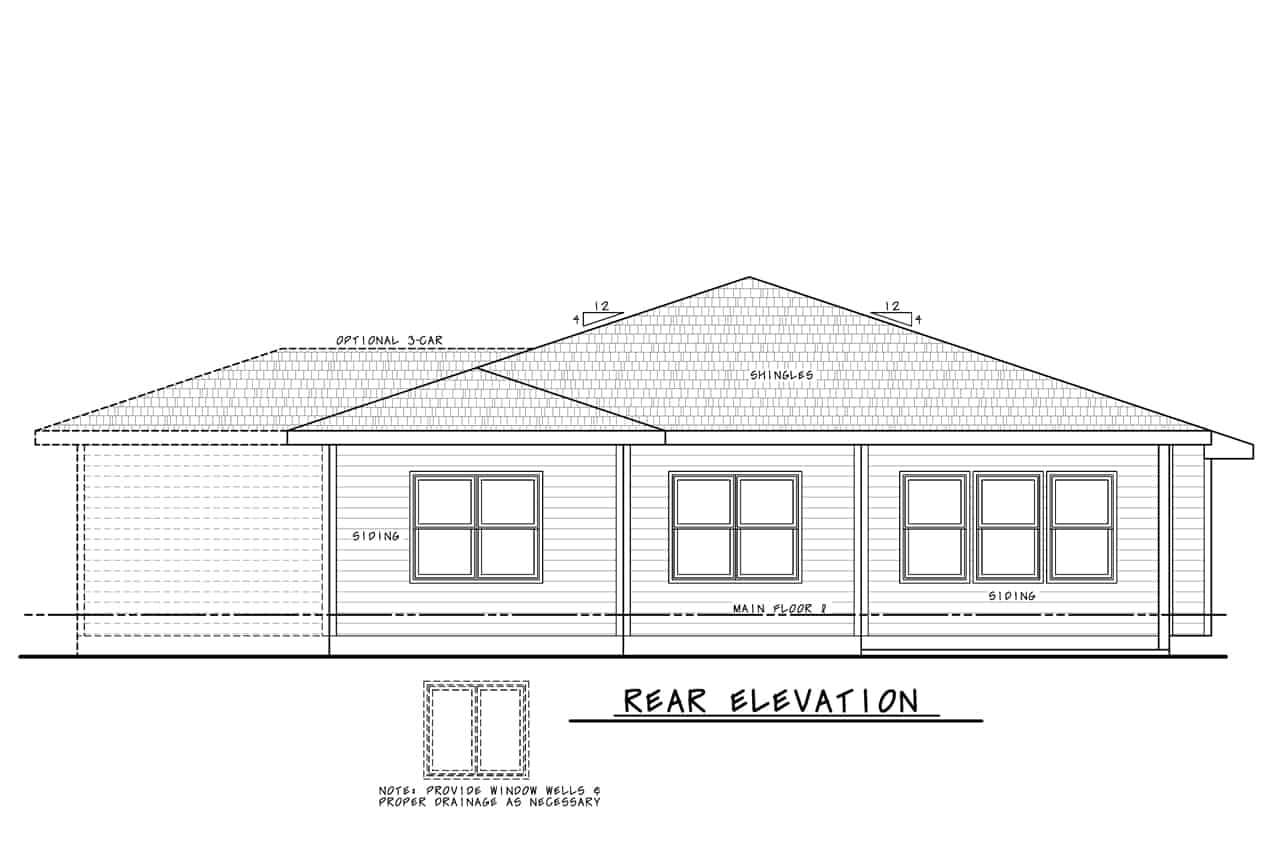 Home Plan Rear Elevation of this 2-Bedroom,1471 Sq Ft Plan -120-2796