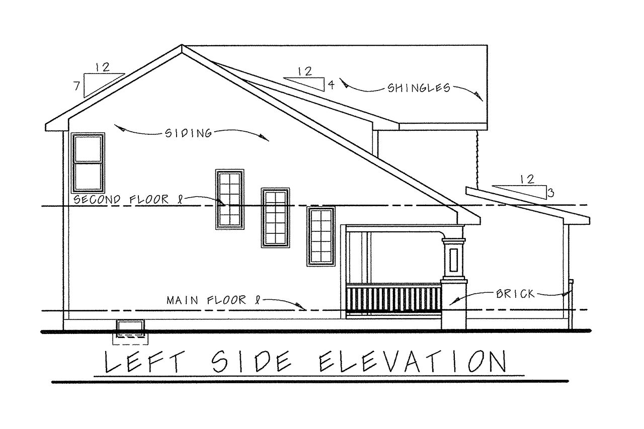 Home Plan Left Elevation of this 3-Bedroom,1540 Sq Ft Plan -120-2798