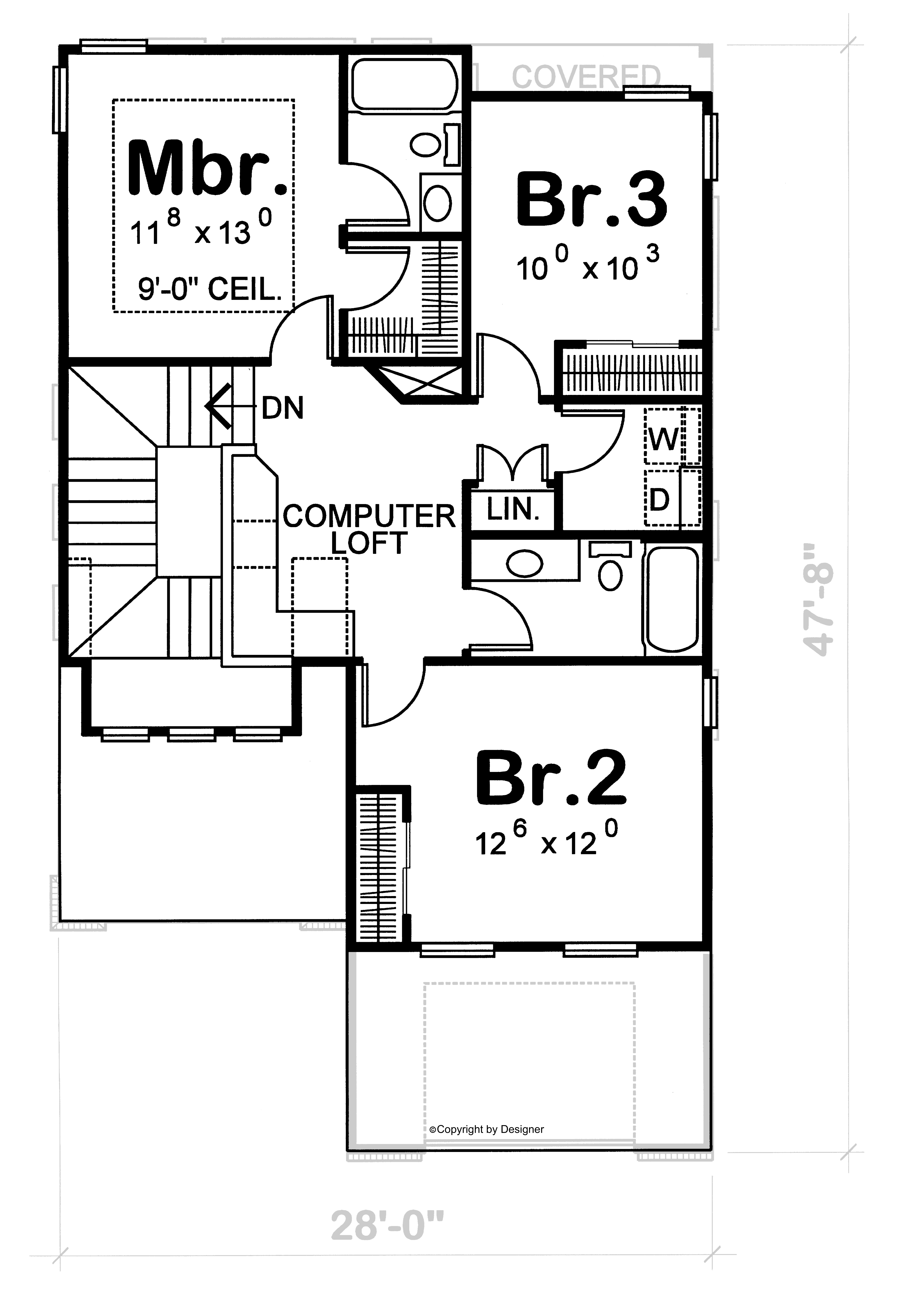 Upper Level of Craftsman Plan #120-2798