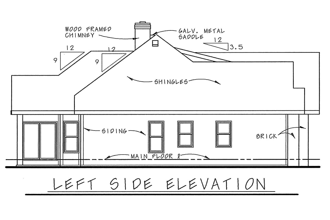 Home Plan Left Elevation of this 2-Bedroom,1335 Sq Ft Plan -120-2799