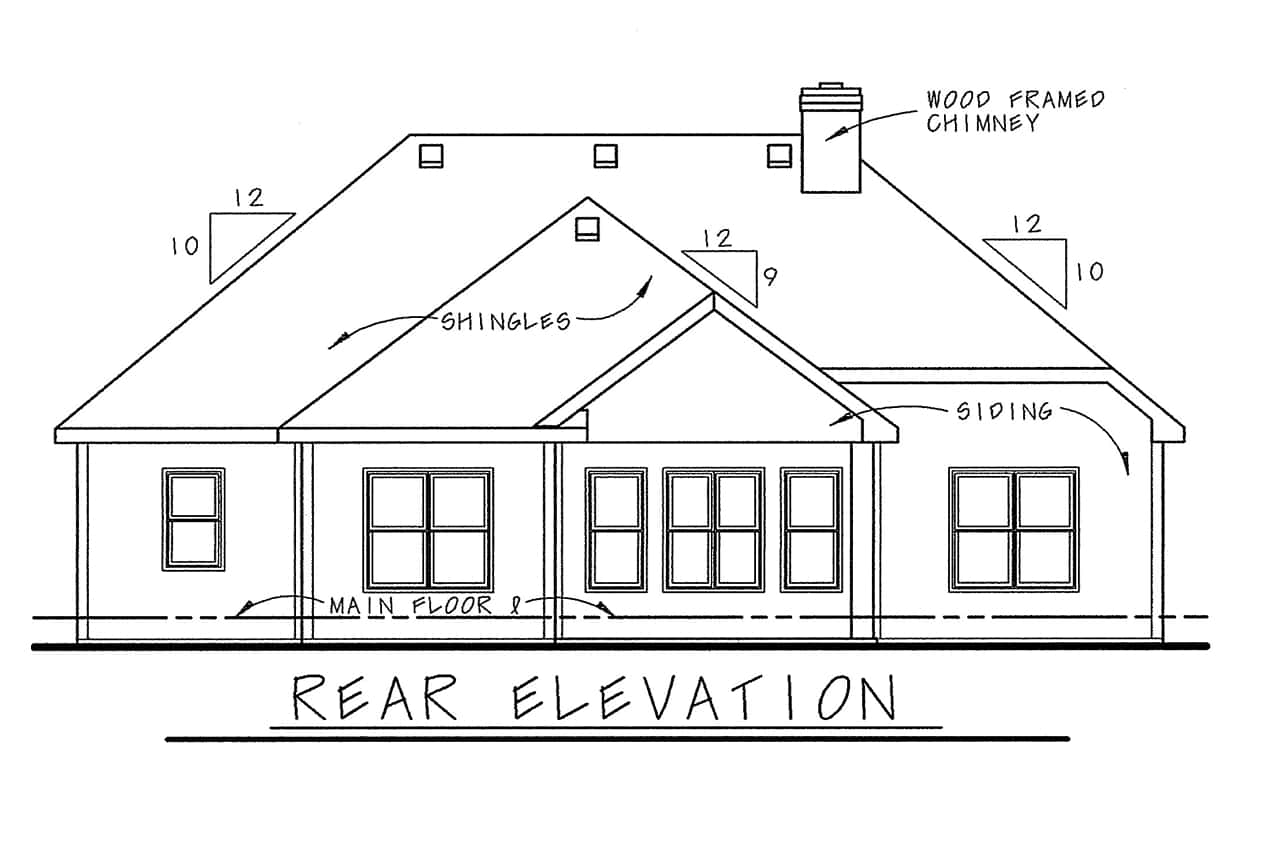 Home Plan Rear Elevation of this 2-Bedroom,1335 Sq Ft Plan -120-2799