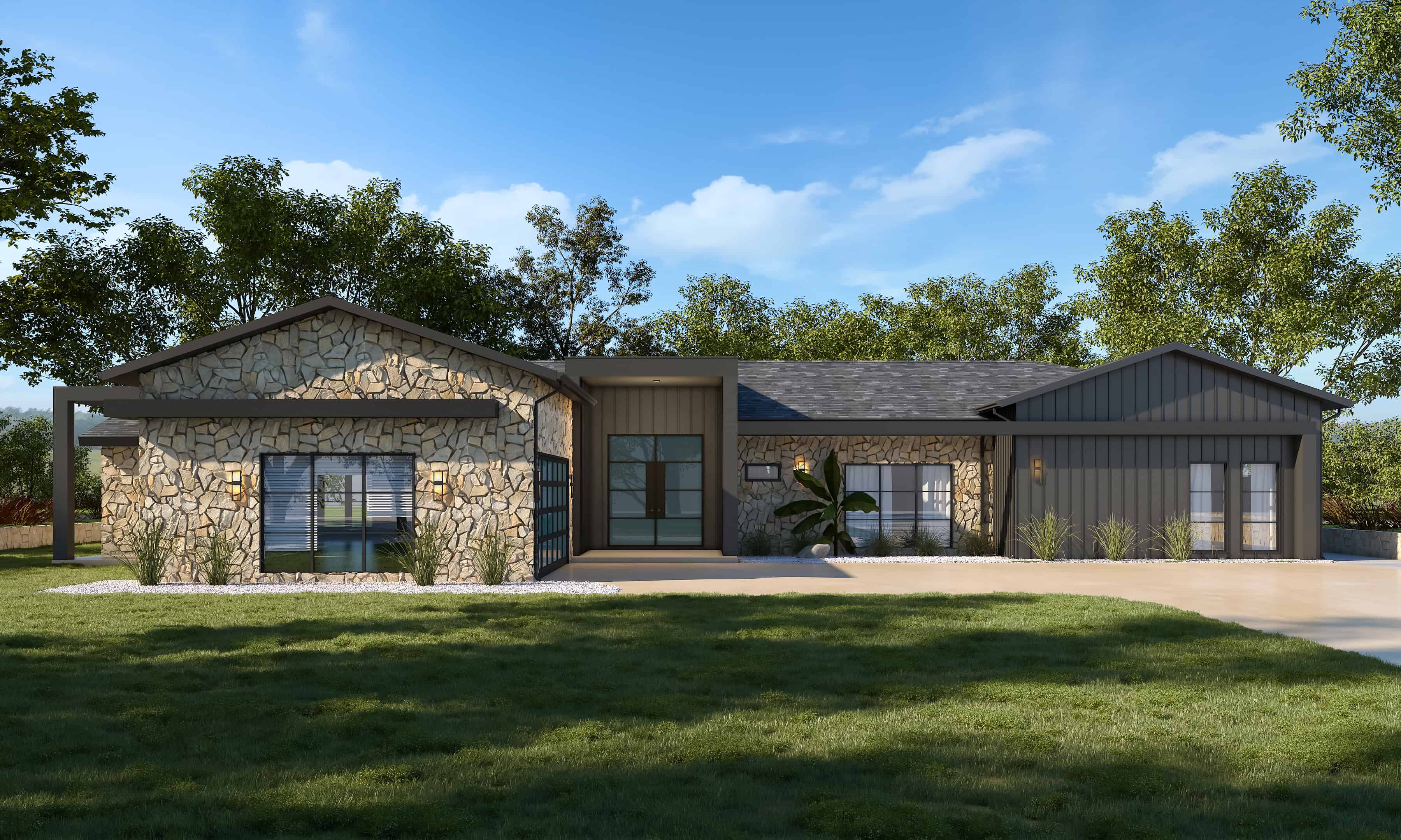 Front elevation of Modern home (ThePlanCollection: House Plan #120-2800)