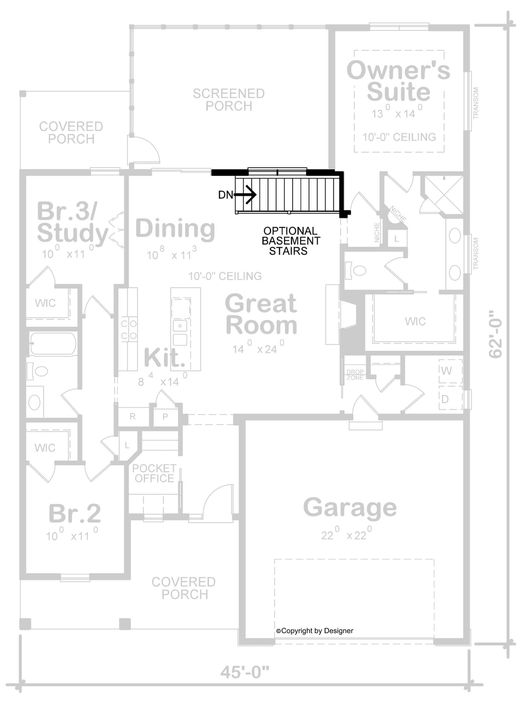 Main Level of Modern Farmhouse Plan #120-2801
