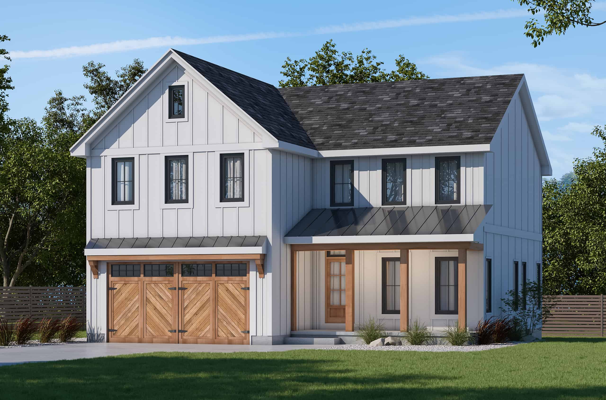 Front elevation of Modern Farmhouse home (ThePlanCollection: House Plan #120-2802)