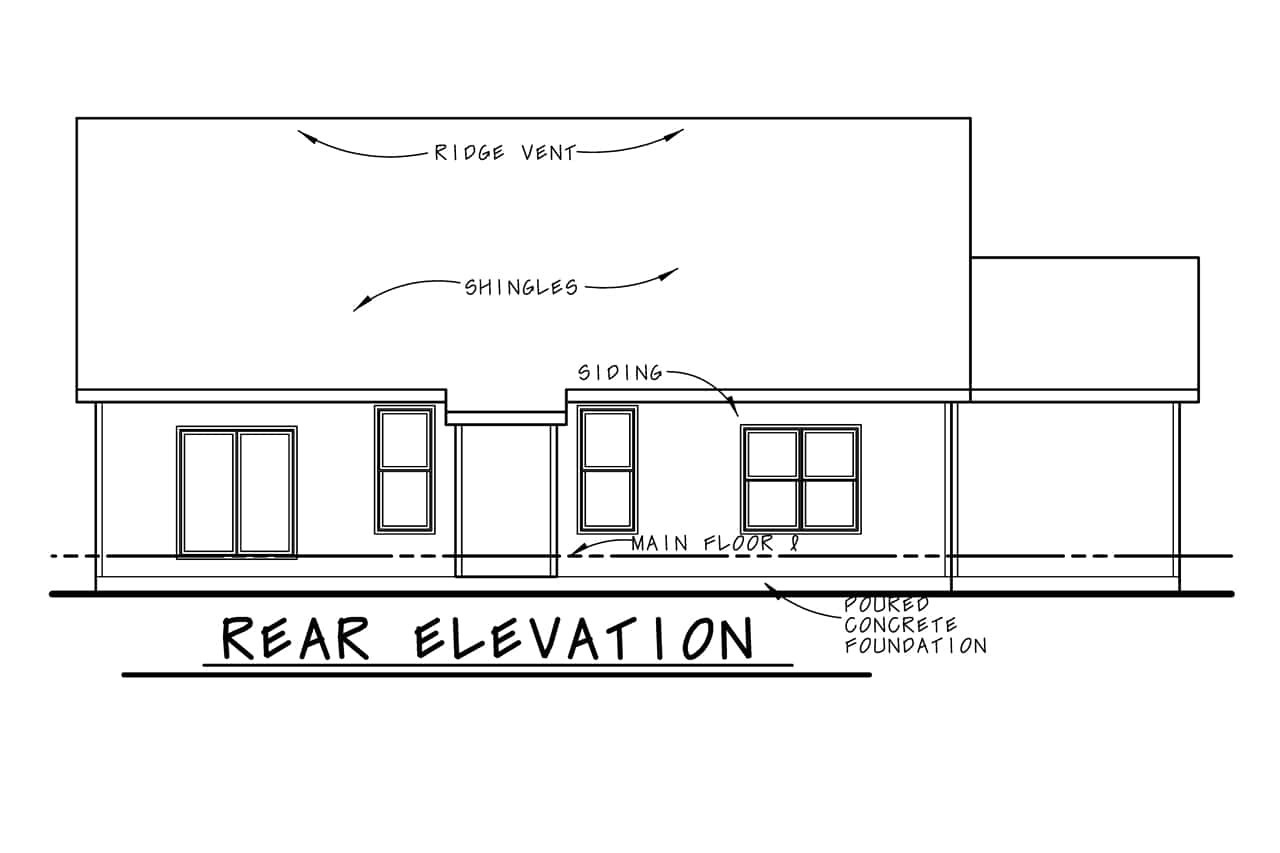 Home Plan Rear Elevation of this 3-Bedroom,1642 Sq Ft Plan -120-2803