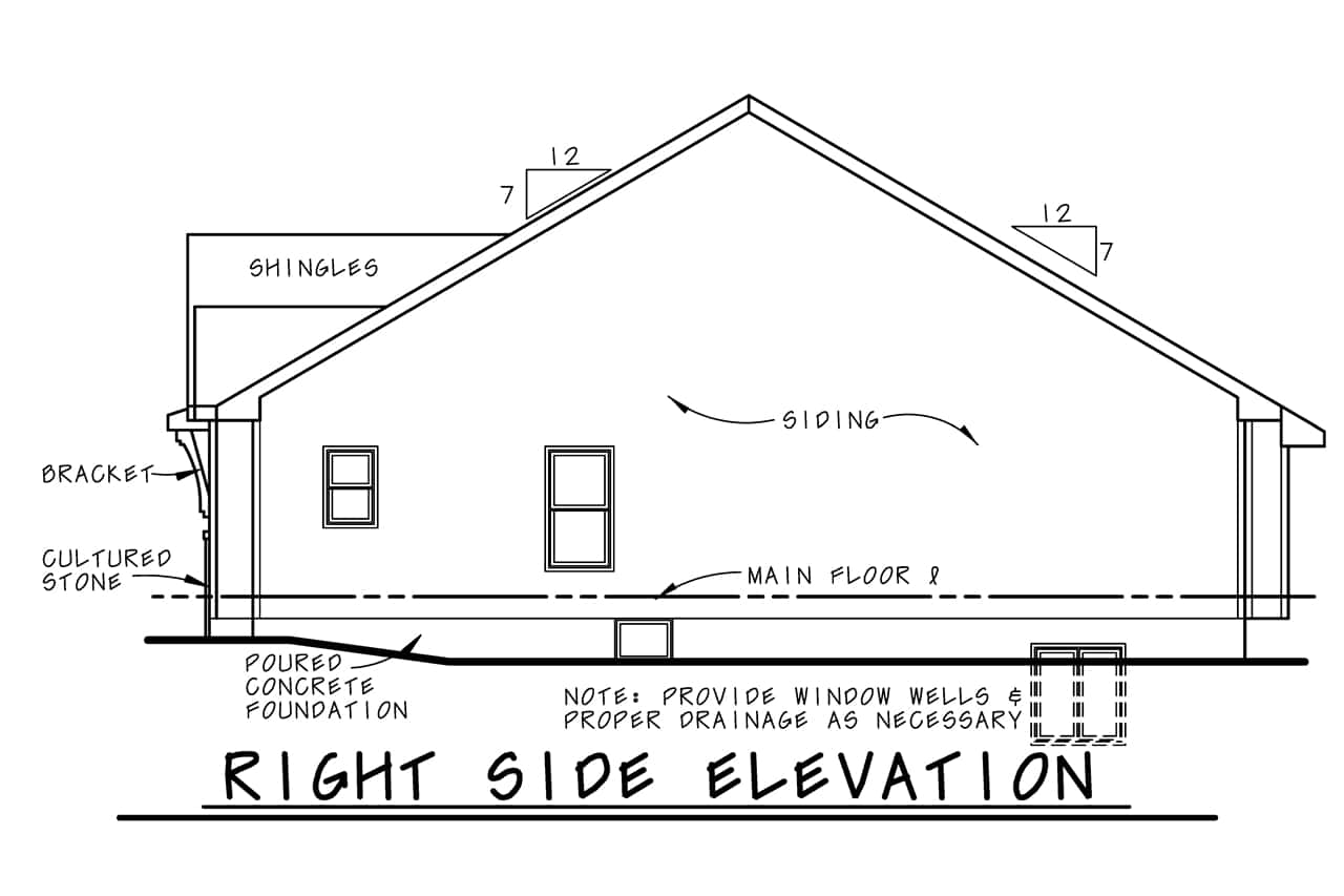 Home Plan Right Elevation of this 3-Bedroom,1642 Sq Ft Plan -120-2803
