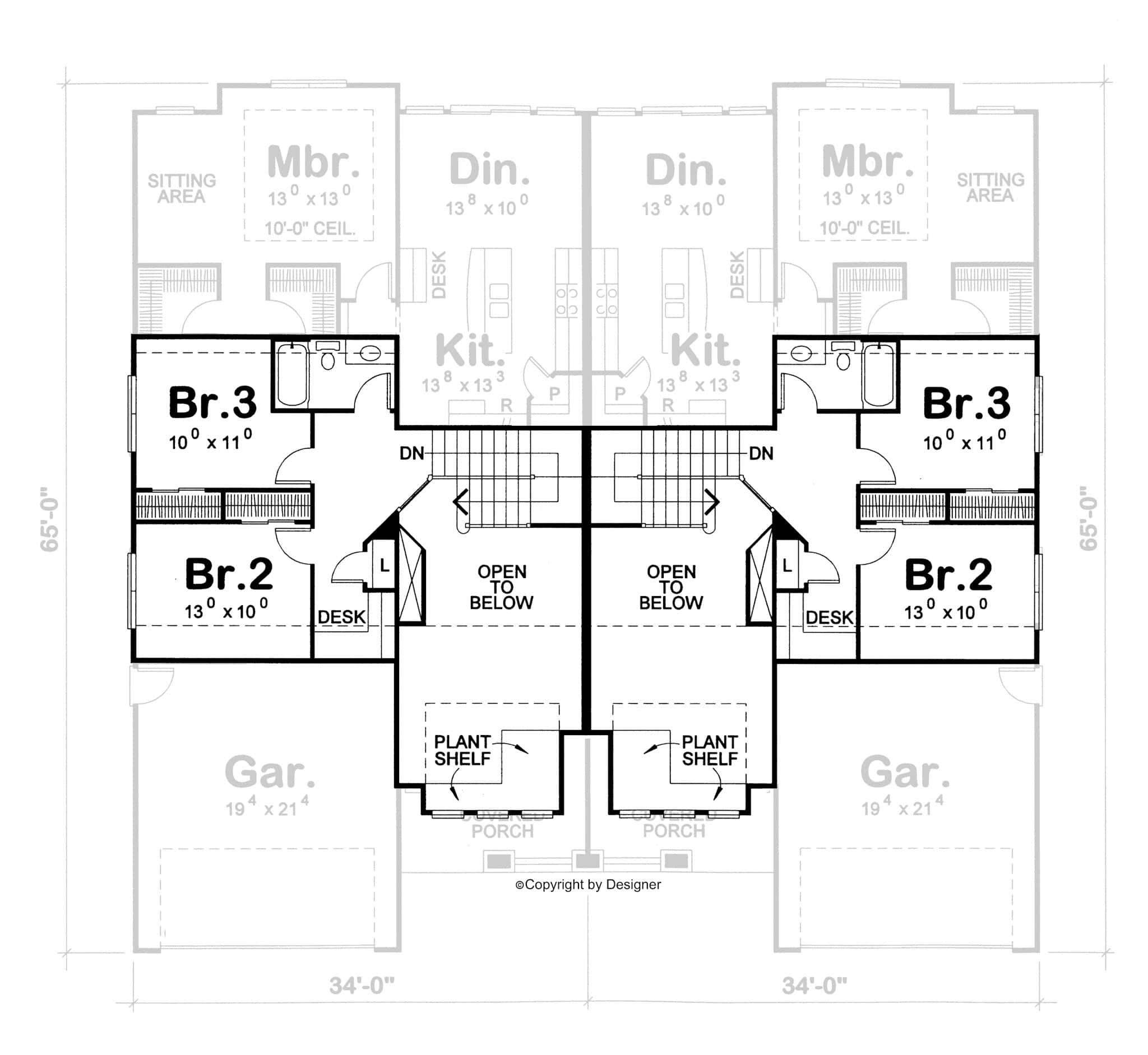 Upper Level of Craftsman Plan #120-2804
