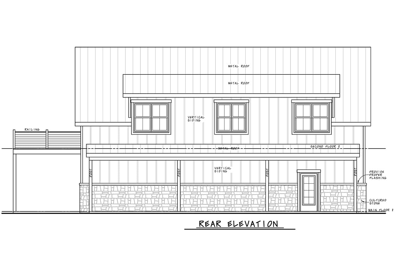 Home Plan Rear Elevation of this 2-Bedroom,1450 Sq Ft Plan -120-2805