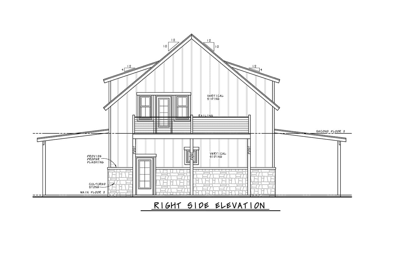 Home Plan Right Elevation of this 2-Bedroom,1450 Sq Ft Plan -120-2805