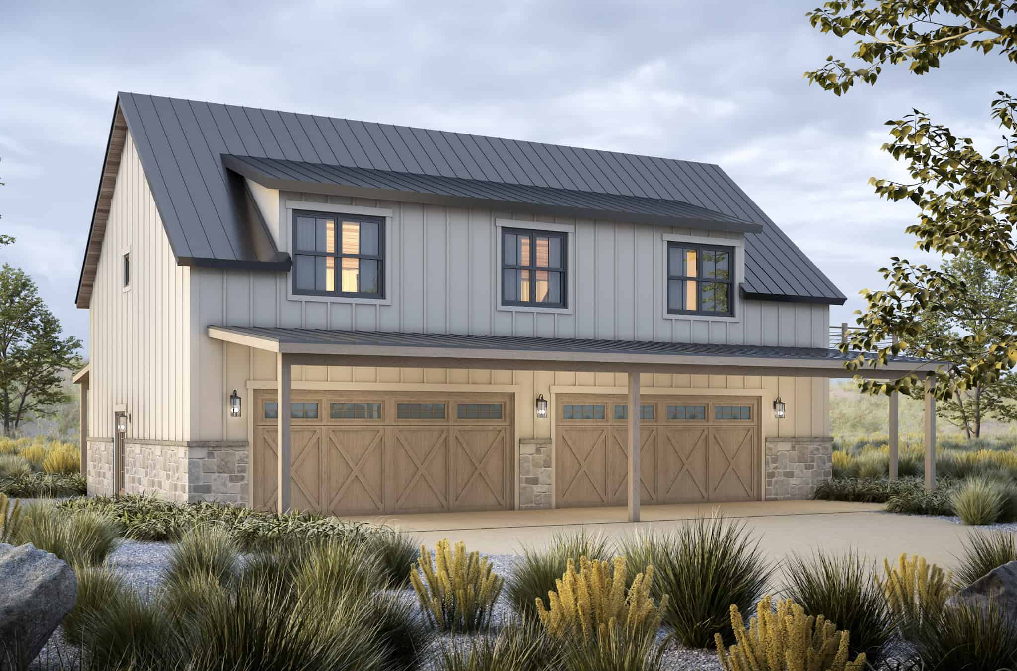 Front elevation of Garage w/Apartments home (ThePlanCollection: House Plan #120-2805)