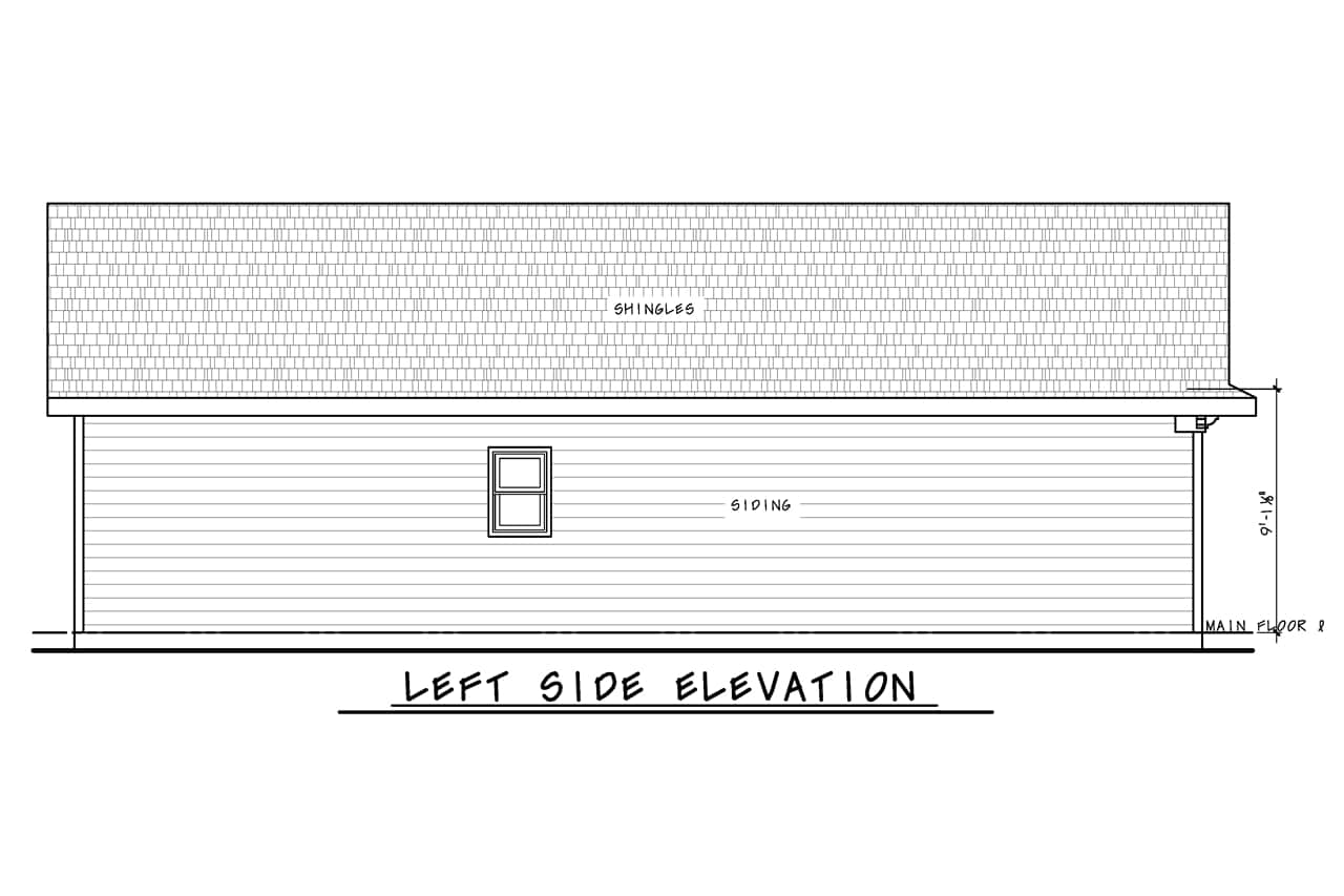 Home Plan Left Elevation of this 3-Bedroom,1050 Sq Ft Plan -120-2809
