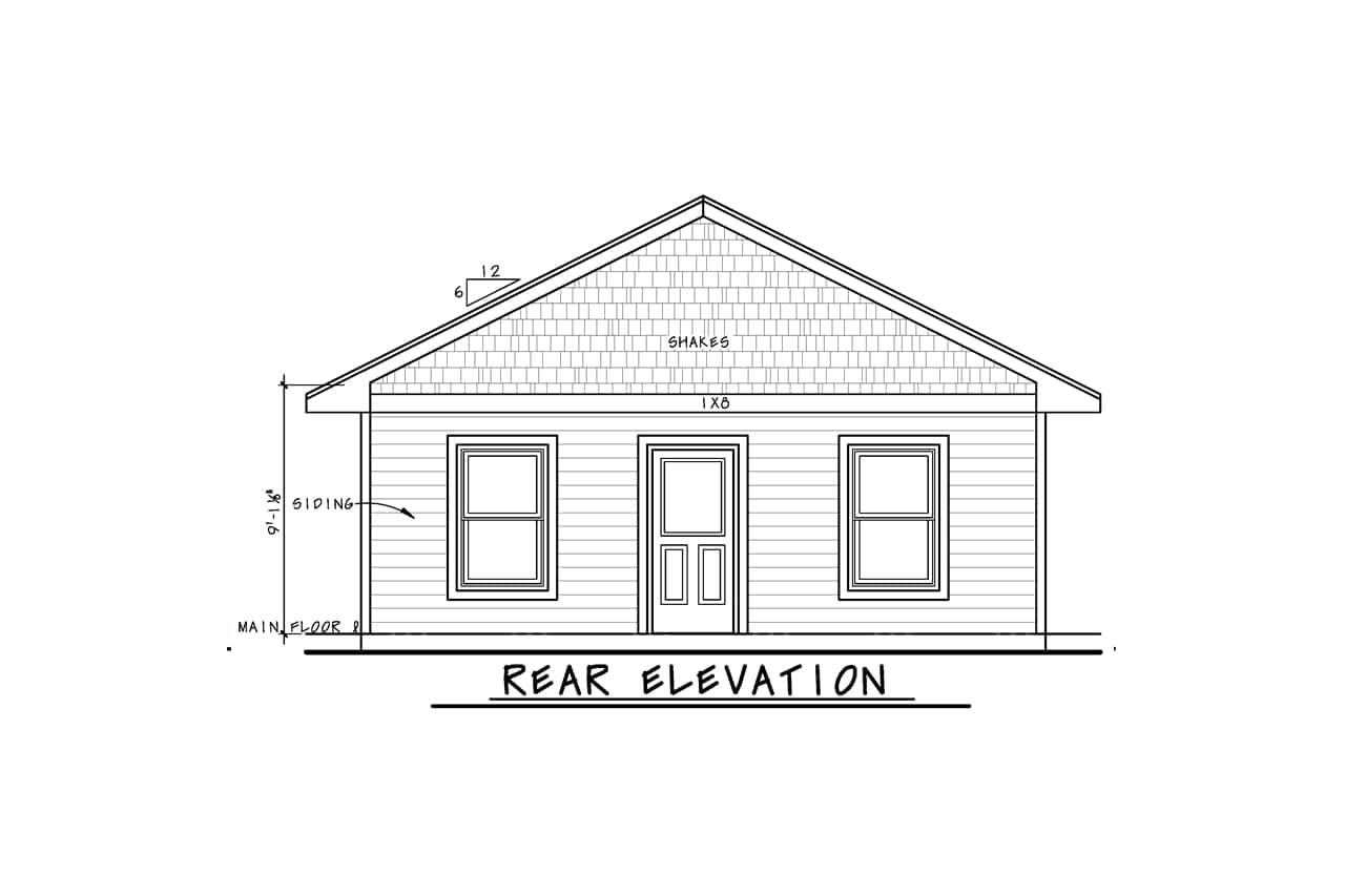 Home Plan Rear Elevation of this 3-Bedroom,1050 Sq Ft Plan -120-2809