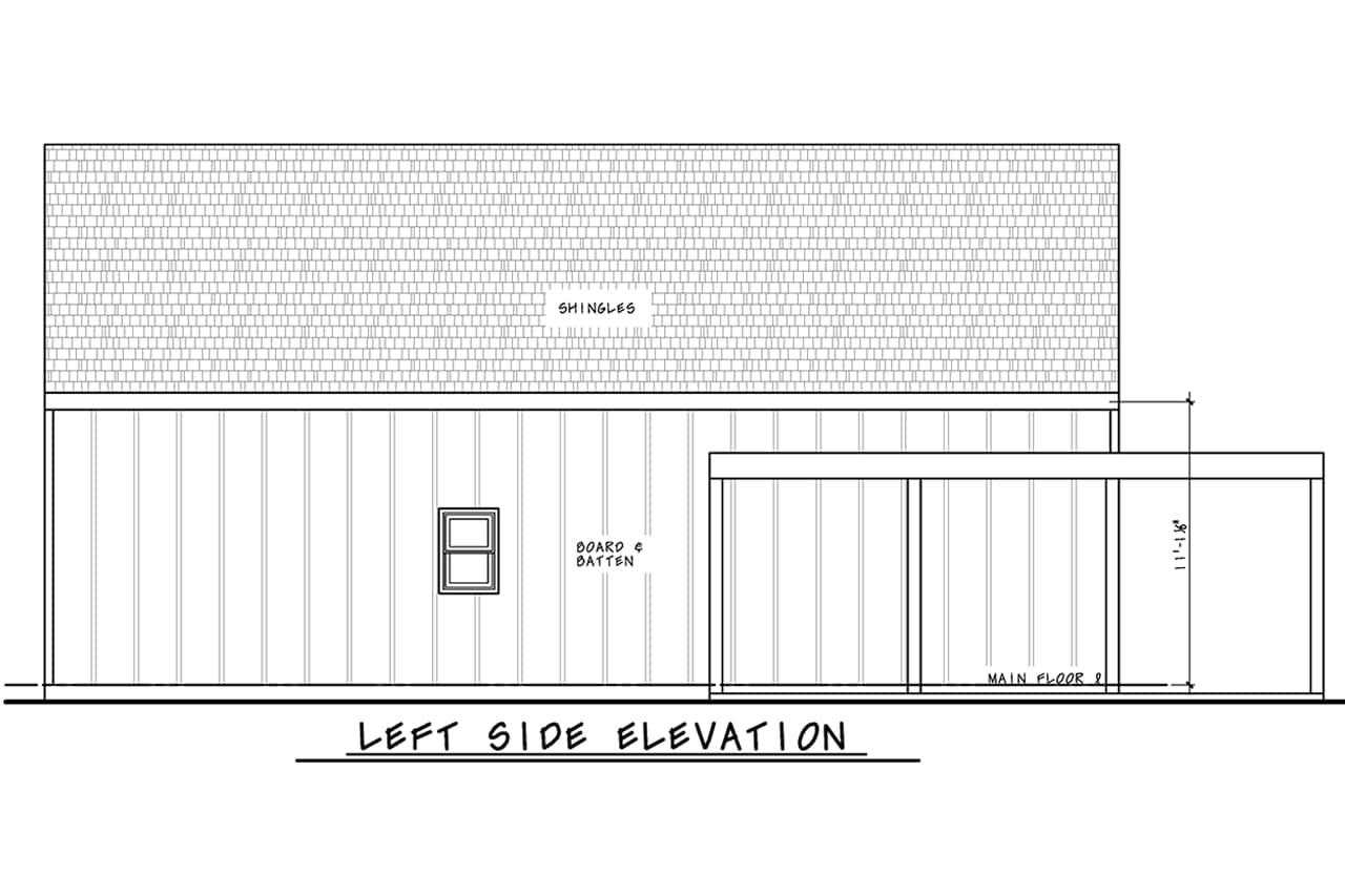 Home Plan Left Elevation of this 3-Bedroom,1050 Sq Ft Plan -120-2810