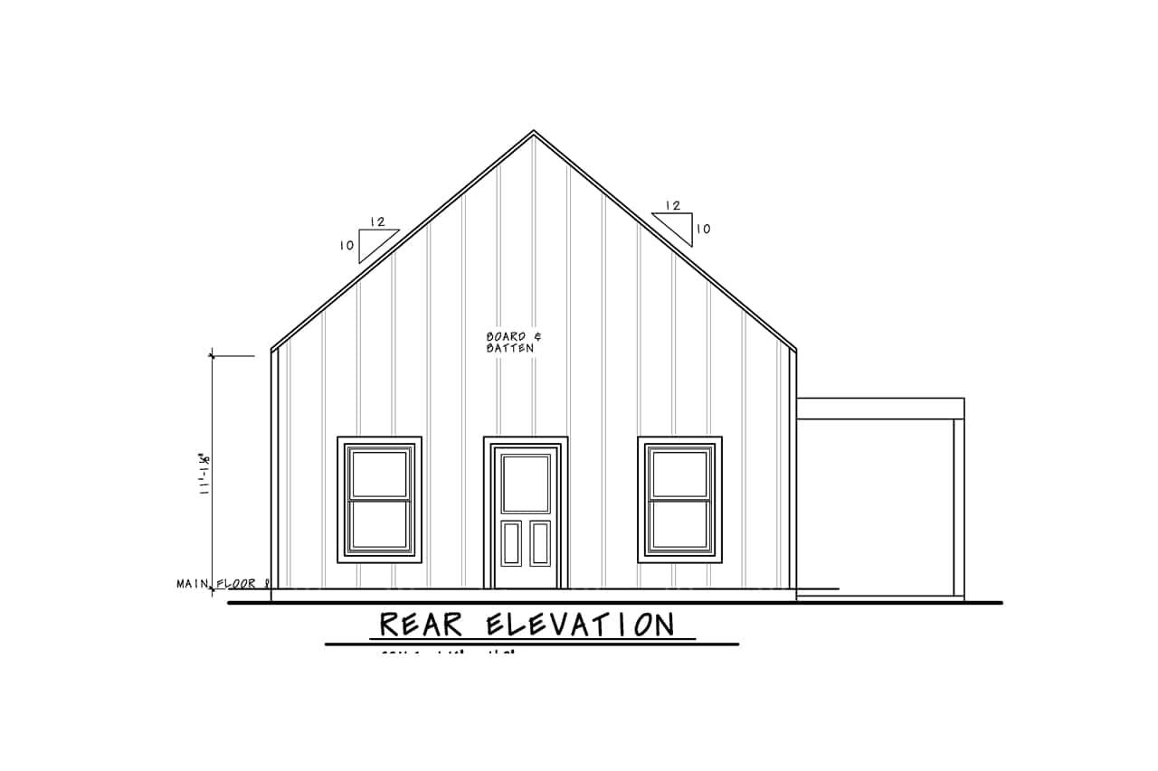 Home Plan Rear Elevation of this 3-Bedroom,1050 Sq Ft Plan -120-2810
