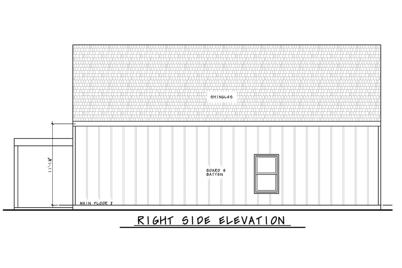 Home Plan Right Elevation of this 3-Bedroom,1050 Sq Ft Plan -120-2810