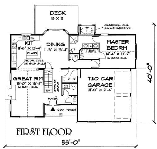 Floor Plan Main Level of Country Plan #121-1010