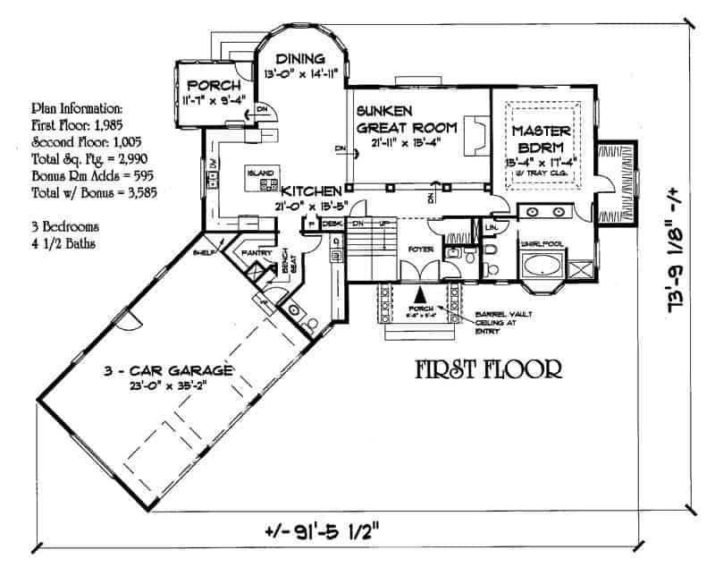 Floor Plan First Story of Ranch Plan #121-1023