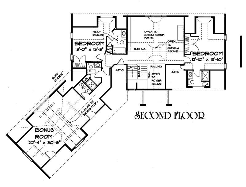 Floor Plan Second Story of Ranch Plan #121-1023