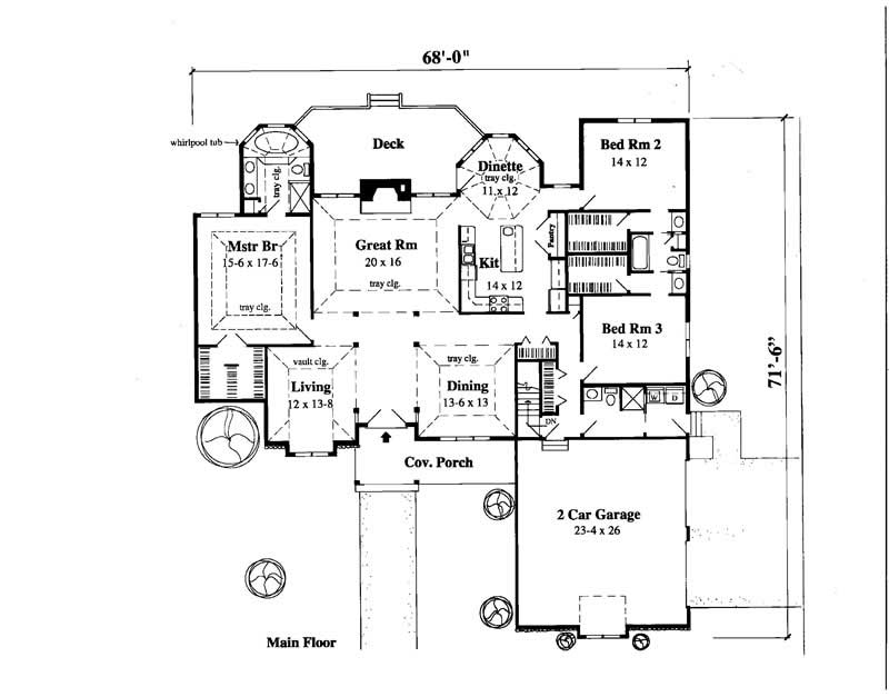 Floor Plan First Story of Ranch Plan #121-1038
