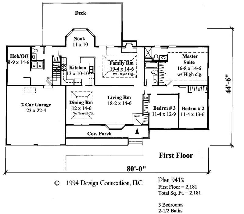 Floor Plan First Story of Ranch Plan #121-1039