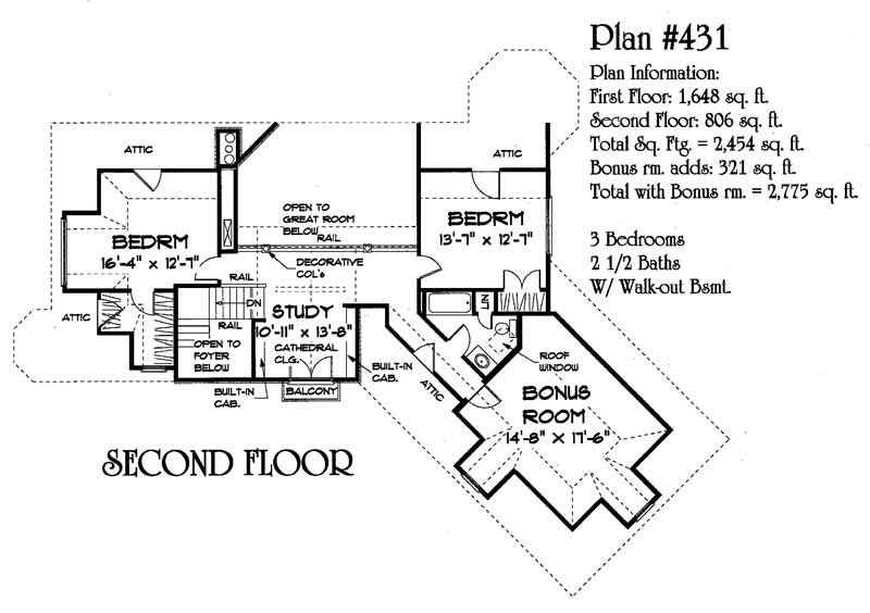 Floor Plan Second Story of Plan #121-1047