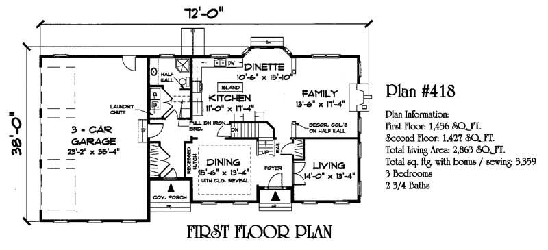 Floor Plan First Story of Colonial Plan #121-1060