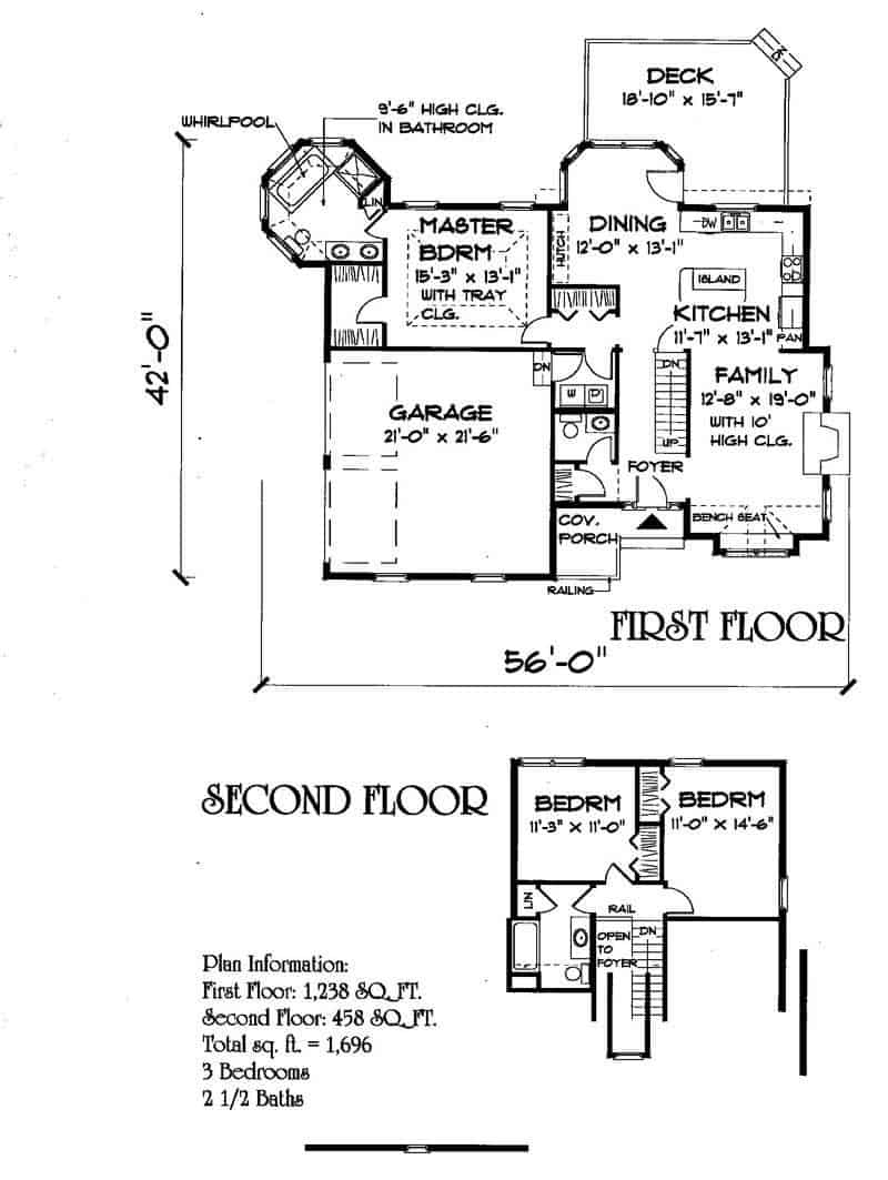 Floor Plan First Story and Second Story of Country Plan #121-1061