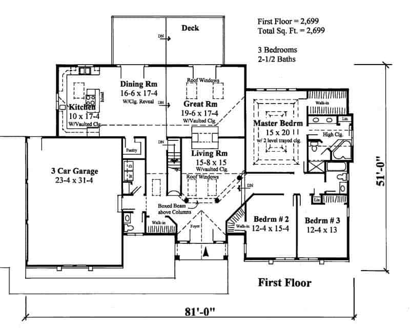 Floor Plan First Story of Ranch Plan #121-1063