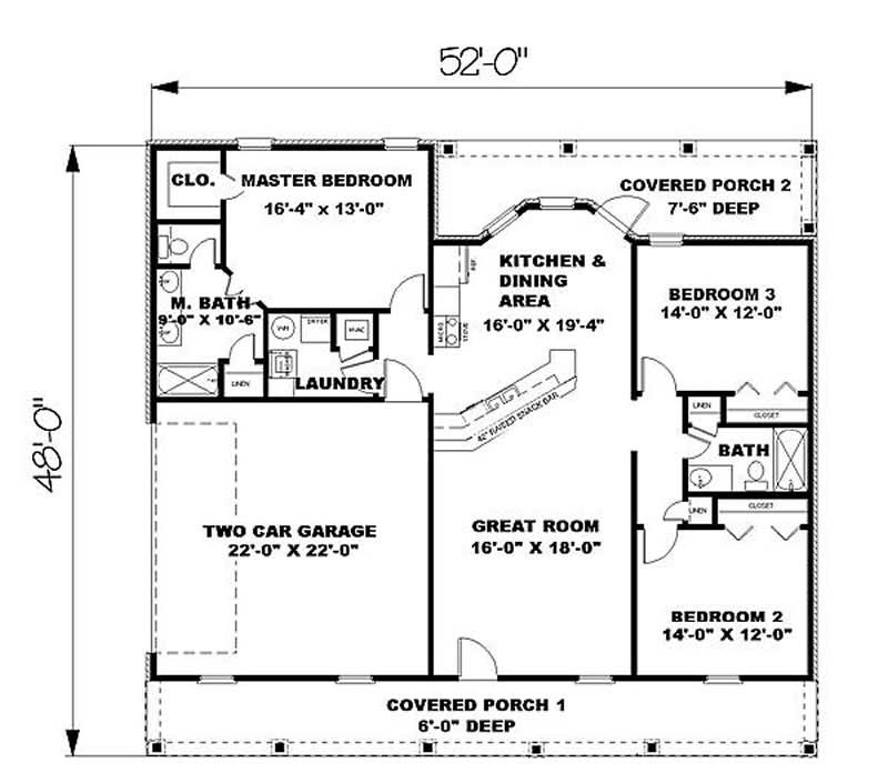 Floor Plan First Story of Country Plan #123-1000