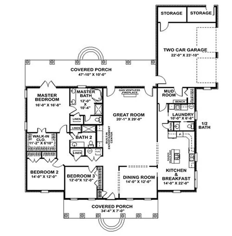 Floor Plan First Story of Southern Plan #123-1003