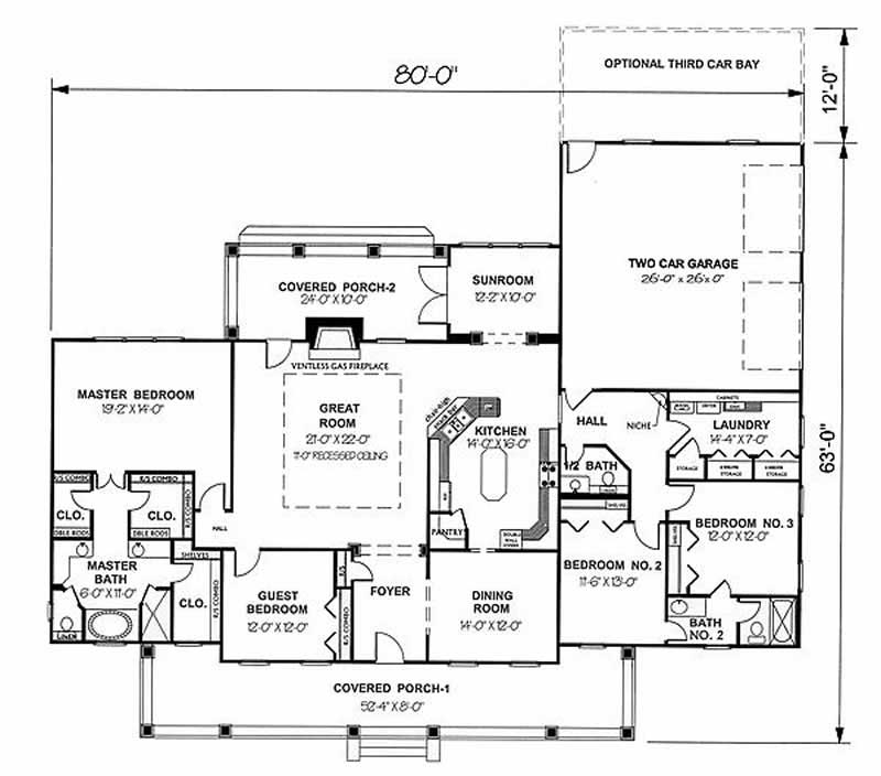 Floor Plan First Story of Southern Plan #123-1004