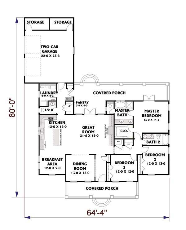 Floor Plan First Story of Cape Cod Plan #123-1005