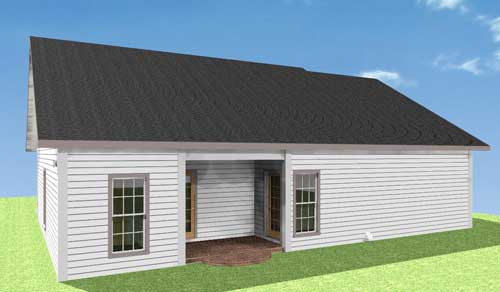 Home Plan Rear Elevation of this 2-Bedroom,1152 Sq Ft Plan -123-1007