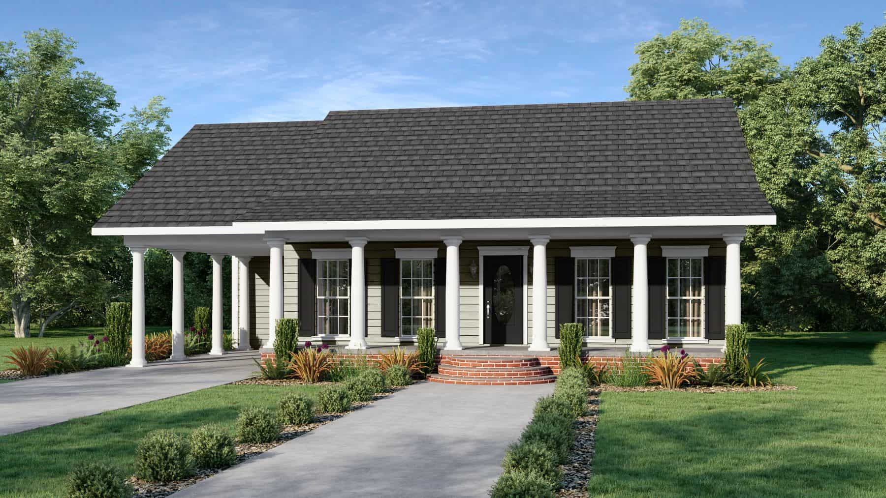 Color rendering of Small House Plans home plan (ThePlanCollection: House Plan #123-1007)