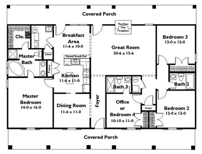 Floor Plan First Story of Country Plan #123-1008