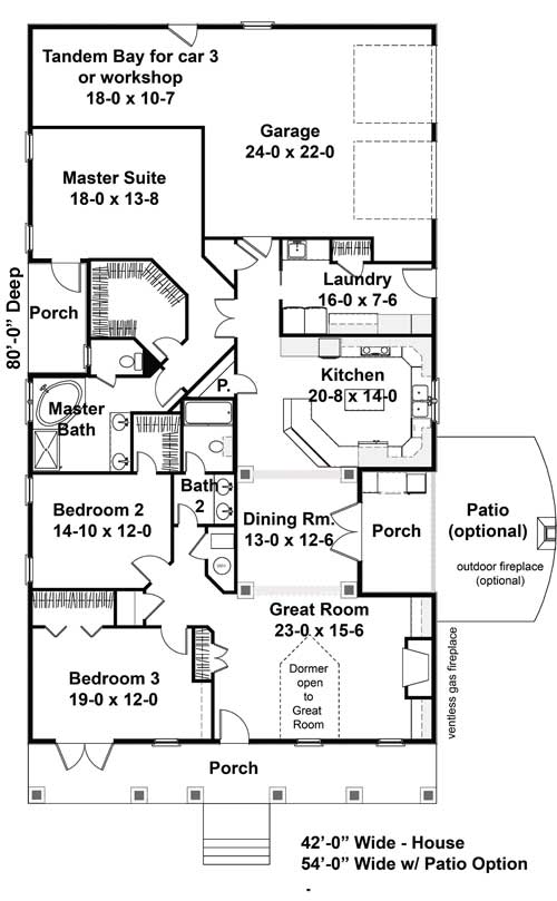 Floor Plan First Story of Country Plan #123-1011
