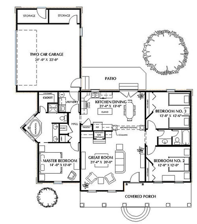 Floor Plan First Story of Country Plan #123-1013