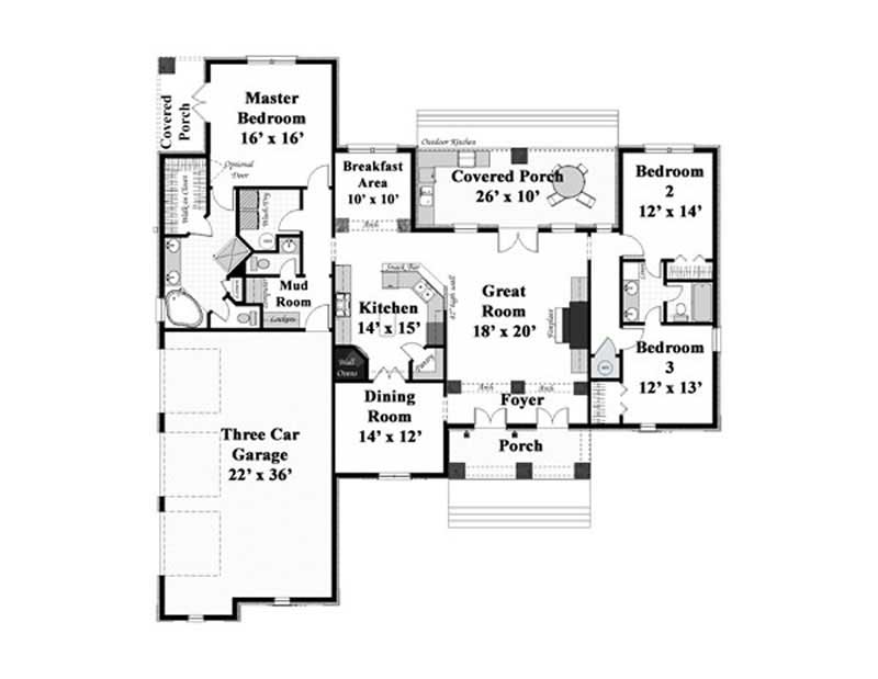 Floor Plan First Story of Southern Plan #123-1016