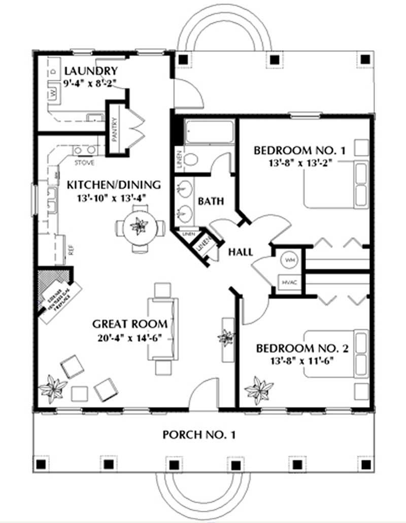 Floor Plan First Story of Country Plan #123-1017
