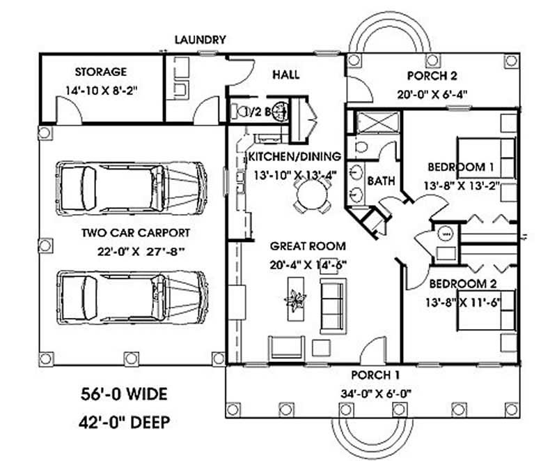 Floor Plan First Story of Small House Plans #123-1018