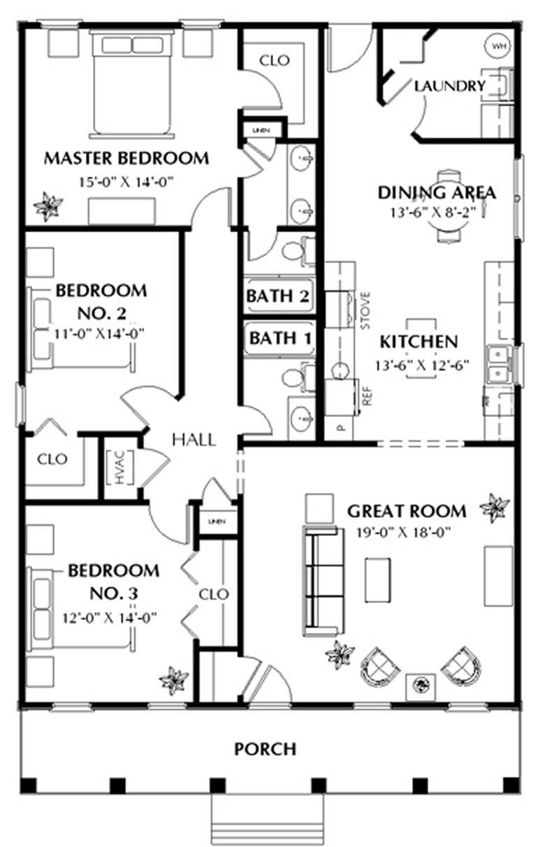 Floor Plan First Story of Southern Plan #123-1020