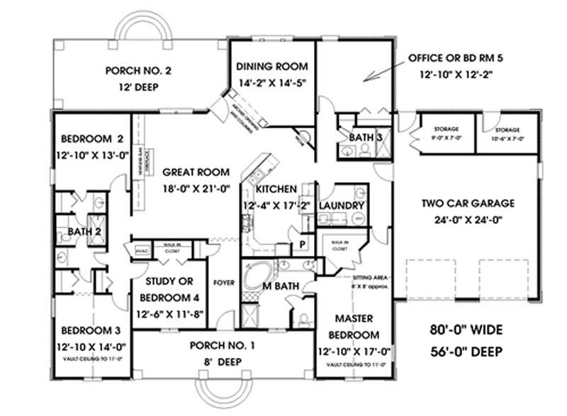 Floor Plan First Story of European Plan #123-1026